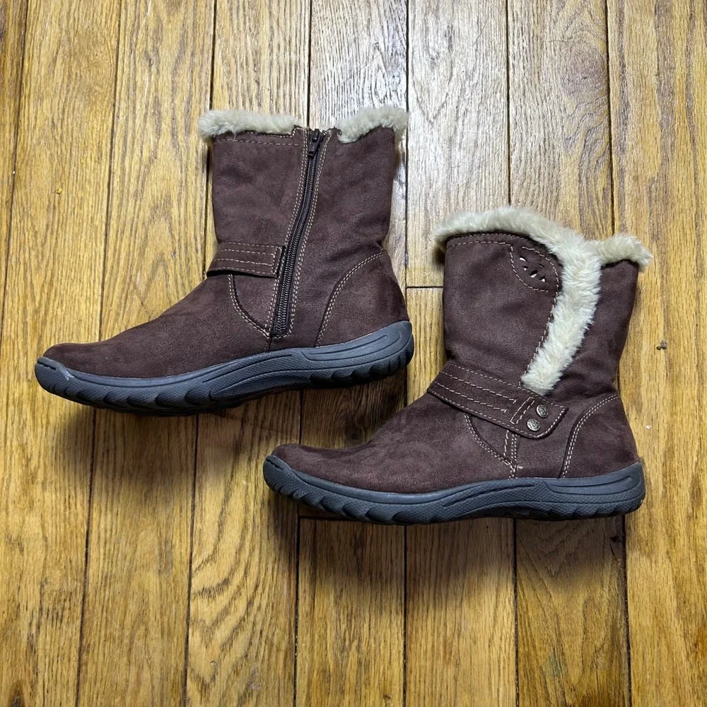 Earth Spirit Brown Faux Suede Fur Trim Winter Boots WMES46ER027 Womens Size 9